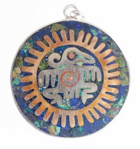 Vintage SH Taxco Mexico Mixed Metal Inlay Aztec Pendant Set in Sterling ... - £54.42 GBP