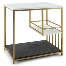 3-Tier Multi-function Marble End Table with Storage Shelf-Golden - $186.54