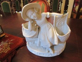 PARIAN BISQUE FIGURINE  RESTING GIRL  DOUBLE PLANTER VASE 8X9&quot;&quot; [top2] - $123.75