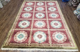 Nepali Aubusson Panel Rug 6x9 Soft Wool Handmade Vintage Tibetan Carpet Red Nice - £695.79 GBP