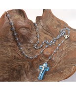 Vintage Silver Tone Baby Blue INRI Jesus Crucifix Cross Pendant Rosary N... - $225.05 MXN