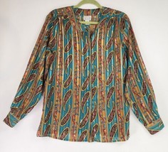 Hasting &amp; Smith Shirt Womens 10 Teal Gold Paisley Granny Hippie Sheer Blouse - £27.53 GBP