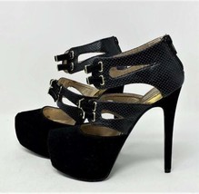 Qupid Black Platform Stiletto High Heel Shoes Faux Suede &amp; Buckles Size  6 NEW - £34.67 GBP