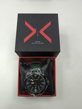 KONXIDO Mens Black Green Leather Band Analog Quartz Watch KX63003 - $19.34