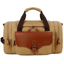 Men&#39;s Travel Bag Canvas PU leather Handbags For Business Trip Large Capacity Sho - £44.15 GBP