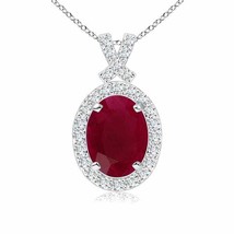 ANGARA Vintage Style Ruby Pendant with Diamond Halo in 14K Solid Gold | 18&quot;Chain - £883.38 GBP