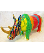 Modern Pop Art Paint Drip Rhino Rhinoceros Sculpture 19.5&quot; long  - $527.80 CAD