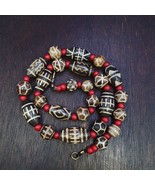 South asian burmese old pumtek petrified wood stone beads long necklace #j5 - $93.84