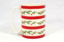 Lenox Holiday Wishing You Love Cup Mug Holly Berries &amp; Stripes Porcelain 12 Oz - £14.23 GBP