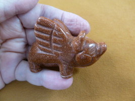 Y-PIG-FL-724 orange Goldstone FLYING PIG Piggy gemstone FIGURINE carving... - £13.99 GBP