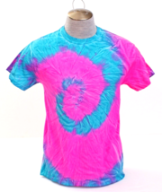 Gildan Pink &amp; Blue Spiral 100% Cotton Long Sleeve Tee T Shirt Tie Dye Me... - £31.55 GBP