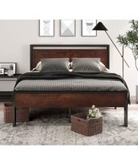 King Metal Platform Bed Frame with Mahogany Wood Panel Headboard Footboard - $10,275.11 MXN