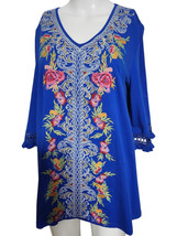 NEW Calessa Tunic Size XL  Blue Embroidered V-Neck 3/4 Sleeve A-Line Blouse   - $35.28