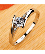 Luxury Classic 18K White Gold Color Ring Solitaire 2 Carat Zirconia Ring... - £13.89 GBP