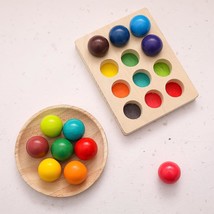 Wooden Color Sorting Balls Game Peg Board Rainbow Color Matching Toys 12 Pcs Act - $37.99