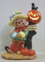 Vintage Handcrafted Lighted Ceramic Scarecrow &amp; Jack O Lantern ~   12.5&quot; High - £32.95 GBP
