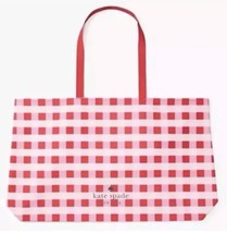 New Kate Spade Tote Checkered Pink Red 25&quot; x 15&quot; XLarge Shopping Tote - $24.09