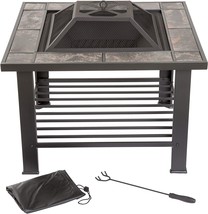 30 Inch Sq.Are Marble Tile Firepit, Black, Pure Garden 588189Tmq 30&quot; Fire Set, - £210.99 GBP