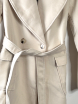 Allegra K Women&#39;s Jacket Small Cream Belted Winter Coat Pockets NEW - £39.19 GBP