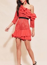 For Love &amp; Lemons Womens One Shoulder Dress Chianti Ruffle Floral Red Size S - £73.07 GBP