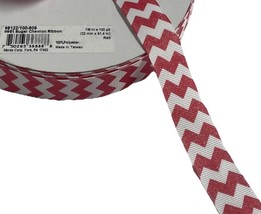 100 YARD ROLL SALE - 7/8 RED WHITE CHEVRON STRIPE GROSGRAIN RIBBON - $8.14