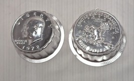 Vintage One Dollar 1972 Eisenhower Coin 2 Tin Molds Cup Cake Jello Eagle Shiny - £15.88 GBP