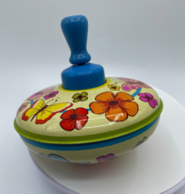Vintage Ohio Art Tin Spinning Top Toy Colorful Butterflies, Bluebird, Flowers - $14.24