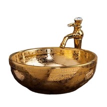 Modern Gold Ceramic Countertop Basin, Handmade Bathroom Sink, Luxury Por... - $559.38 CAD