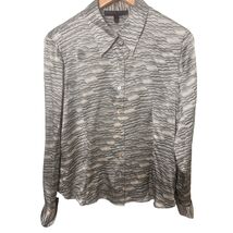 Lafayette 148 Women&#39;s Silk Petite Shirt Long Sleeve Wave Pattern Button ... - $19.99