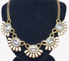 Ann Taylor Loft Floral Necklace Vintage Style Statement Clear Rhinestones 18" L - $12.86