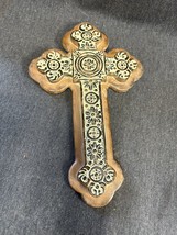 Decorative Cross Green brown Ceramic pottery Wall Hanging 2002 - 13.5” tall - £14.08 GBP