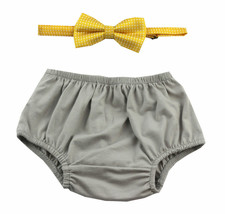 1st Birthday boy cake smash outfit bow tie bloomers diaper cover 12 mo Gray - £7.52 GBP