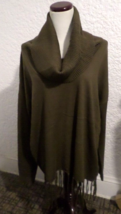 Michael Michael Kors Sweater Cowl Neck Fringed Bottom Green L - £27.37 GBP