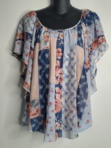 CATO Est 1946 Boho Floral Blouse Tank Top Shirt Womens Medium M Blue Chi... - £13.54 GBP