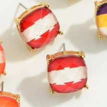 Red White Game Day Faceted Stud Earrings - £11.07 GBP