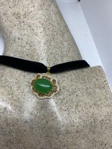 Vintage Green Jade Heart Chocker Deco Golden Necklace - £43.26 GBP