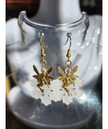 gold fairy white snowflake earrings dangles handmade fantasy fairytale j... - $6.99