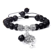 Men Natural Lapis Lazuli Stone Beads Bracelet Life Tree Charm Bracelet Women Fas - £14.22 GBP
