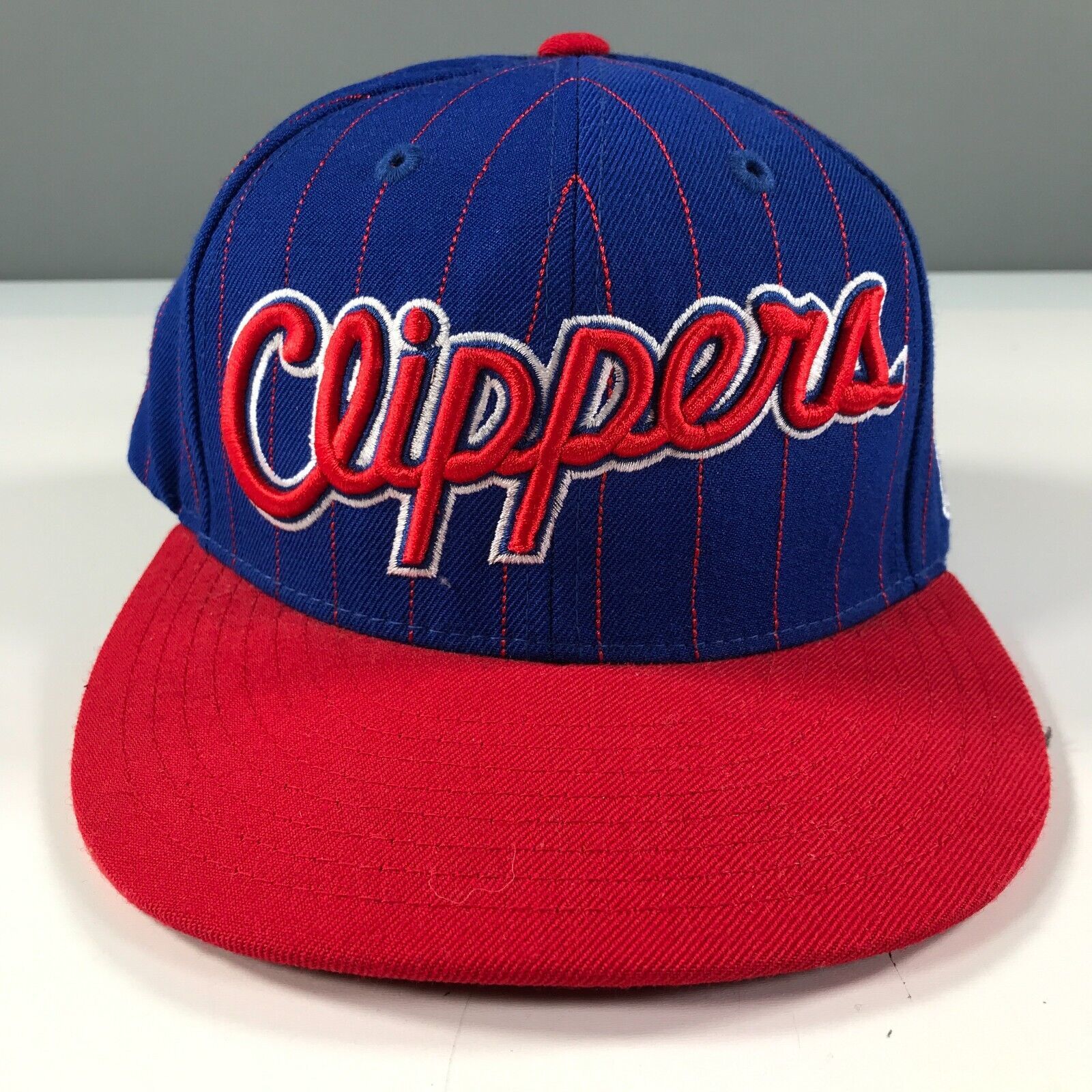 Primary image for Los Angeles Clippers Snapback Hat Red Brim with Blue Pinstripe Dome Script Logo