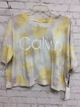 Calvin Klein Performance Cropped Tie-Dyed T-Shirt Yellow Stretch Logo L New - £11.52 GBP