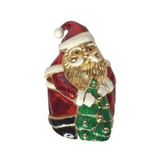 Vintage Enamel Santa Claus Holding Christmas Tree Brooch Pin Costume Jew... - $42.46