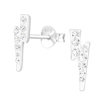 Lightning Bolt 925 Silver Stud Earrings with Crystals - £11.20 GBP