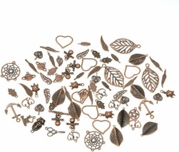 50 Assorted Charms Antique Copper Tone Mixed Pendants Jewelry Making Supplies - £11.39 GBP