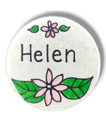 Vintage Handmade Helen Pin Button Pinback 2&quot; Flower Power Green  - £12.69 GBP