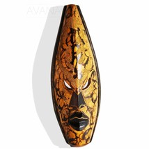West African Wall Art Hand Carved Neem Wood Large Shaded Akan Mask from Ghana - £132.89 GBP