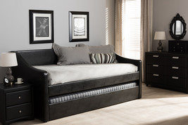 Beagan Black Faux Leather Upholstered Daybed w/Guest Trundle Bed - $12,905.19 MXN