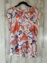 Cynthia Rowley Linen Blouse Top Size Medium Floral Button Back Sleeveless Boxy - £18.72 GBP