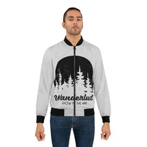 Men&#39;s Black and White Wanderlust All-Over Print Bomber Jacket with Trees... - £68.08 GBP+