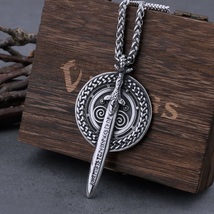 Nordic Viking Sword Shield Odin Rune Necklace Men&#39;s Amulet Pendant Jewelry Gifts - £11.75 GBP