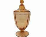 Amber Etched Glass Floral Footed Pedestal Candy Dish Vtg - $19.75